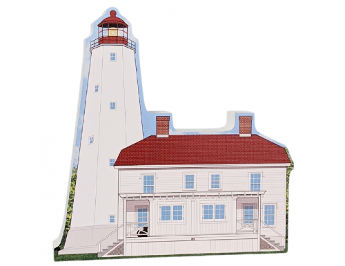 Wooden Replica of Sandy Hook Lighthouse Sandy Hook, New Jersey. Handcrafted by Cats Meow Village in USA.