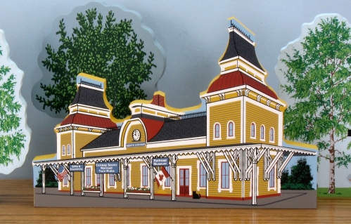 Example of a historic train station created by Cat's Meow Village for a historical society.