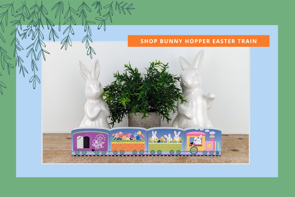 Add our Bunny Hopper Train to your Easter decor. Handcrafted by The Cat's Meow Village in Ohio.