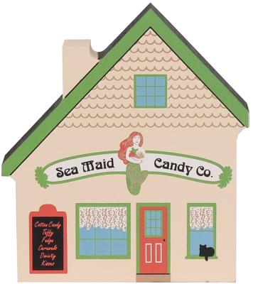 Bring the beach home with a Cat's Meow handcrafted wooden miniature of the Sea Maid Candy Co.