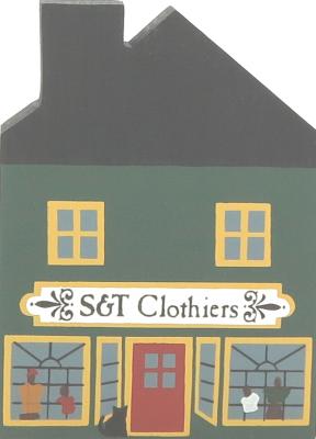 Vintage S & T Clothiers from Series II handcrafted from 3/4" thick wood by The Cat's Meow Village in the USA