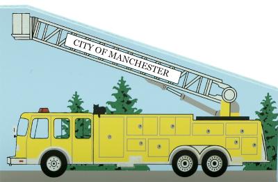 Cat's Meow Aerial Platform Fire Truck can be personalized with your town name a name of your favorite fireman or department.