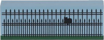 Wooden shelf sitter décor of the 3" Iron Fence handcrafted in the U.S. by The Cat’s Meow Village