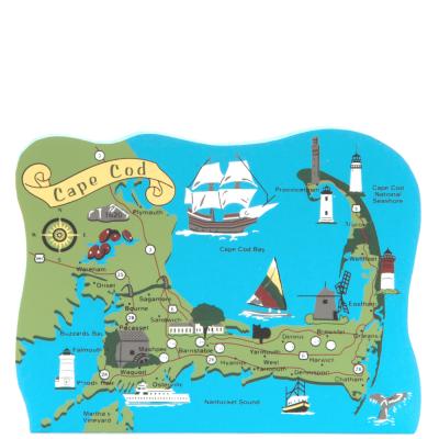 Map of Cape Cod, Massachusetts handcrafted in wood by The Cat's Meow Village.