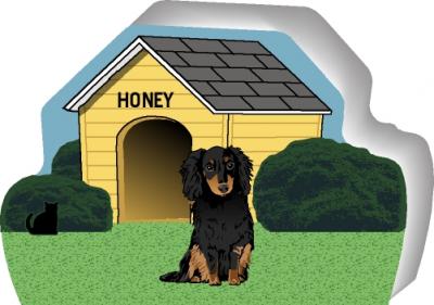 Longhair Black & Tan Dachshund can be personalized with your dog's name