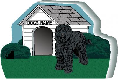 Black Golden Doodle dog can be personalized on the dog house with your dogs name. Handcrafted in Wooster, Ohio by The Cat's Meow Village.