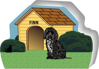 Personalize this cute little wooden dog house of a Portuguese Water Dog with your dogs name. By The Cat's Meow Village, handcrafted in the USA.