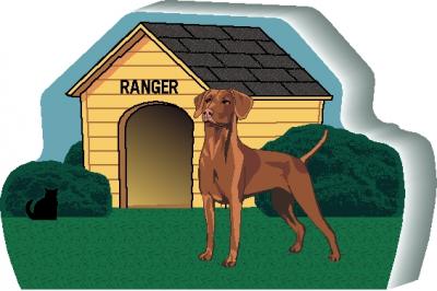 Personalize this Vizsla dog house with your dog's name. We handcraft it in the USA from 3/4" thick wood. The Cat's Meow Village.
