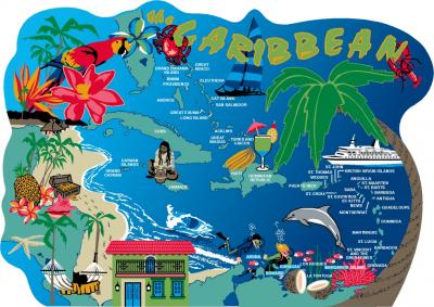 Caribbean Map, Islands of the Caribbean, St. Thomas, St. Lucia, Bahamas, Cayman Islands, Gulf Of Mexico