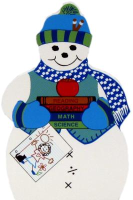 Teacher Snowman, reading, writing, geography, science, math, apple