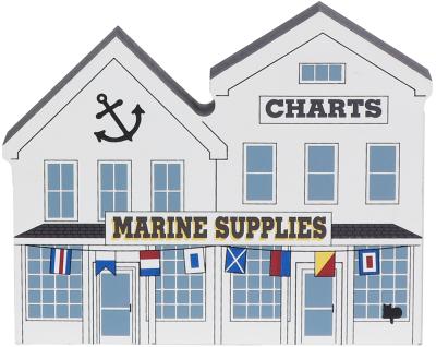Remember your trip to the coast with a wooden keepsake of the Marine Supplies to decorate your home created by The Cat's Meow Village