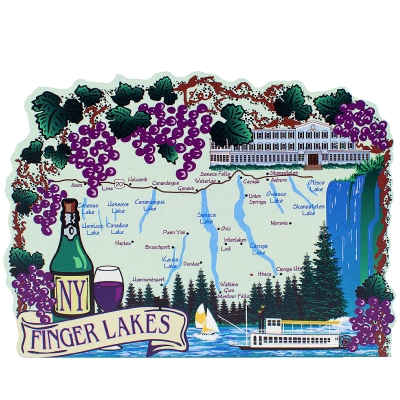 Map of the New York Finger Lakes crafted in 3/4" thick wood by The Cat's Meow Village