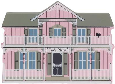 Remember your trip to Lakeside with a wooden keepsake of Tia's Place to decorate your home created by The Cat's Meow Village