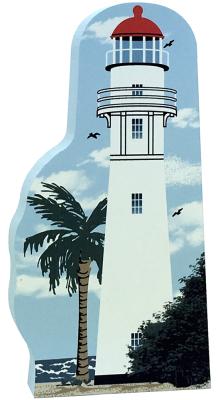 Cat's Meow Village handcrafted wooden replica of Diamond Head Lighthouse, Hawaii. Made in the USA.