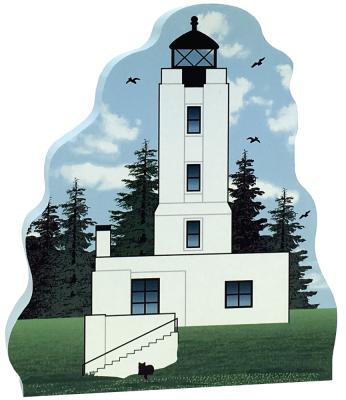 Cat's Meow Village handcrafted wooden replica of Five Finger Lighthouse, Alaska. Made in the USA.