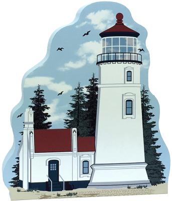 Cat's Meow Village handcrafted wooden replica of Umpqua River Lighthouse, Oregon. Made in the USA.