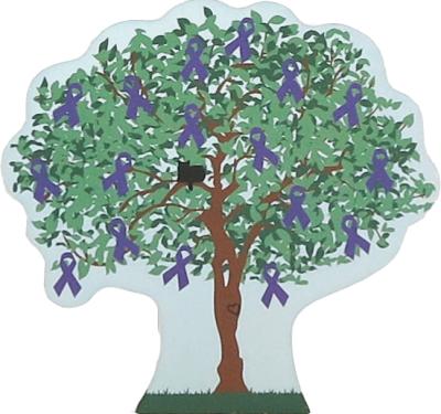 Cat's Meow Crohn's Disease Tree decorated with Purple Awareness ribbons