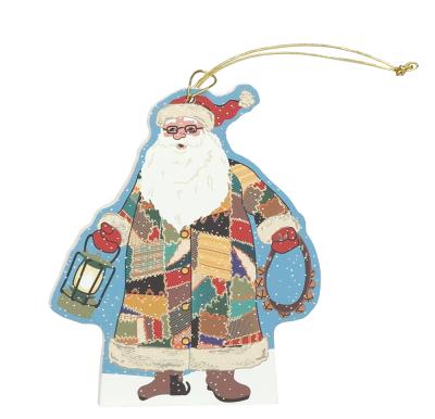 Wooden Quilted Santa ornament, handcrafted in the USA by The Cat's Meow Village