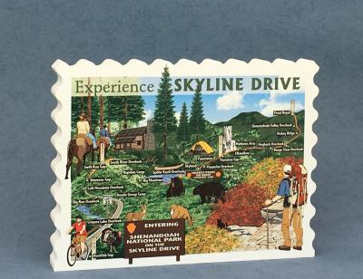 Remember your Skyline Drive experience with this wooden handcrafted vintage postcard style scene highlighting unique features along the Drive. Made in the USA in our workshop in Wooster, Ohio.