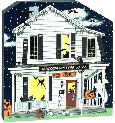 Hope your mail didn't get lost at the Raccoon Hollow Post Office! Handcrafted with glow-in-the-dark surprises by The Cat's Meow Village and made in the USA.