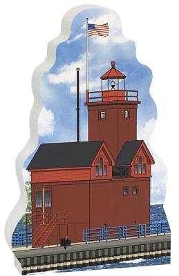 Add this wooden replica of the Big Red Lighthouse in Holland, Michigan to your home decor, handcrafted in the USA by The Cat's Meow Village