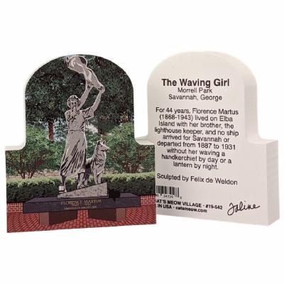 Front & Back of of the Waving Girl statue, Florence Martus, Savannah, Georgia.  Handcrafted by Cat's Meow Village, Wooster, Ohio.
