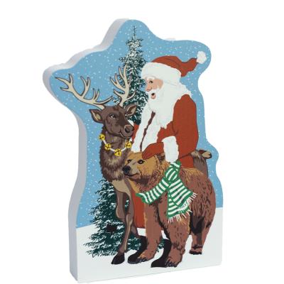 Wilderness Santa handcrafted in 3/4" thick wood by The Cat's Meow Village in Wooster, Ohio.