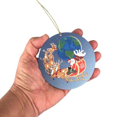 Santa's Flight 2020 Ornament.  Handcrafted in the USA 3/4" thick wood by Cat’s Meow Village.