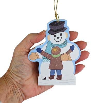 Snowman Ornament, Hugs For You handcrafted of 1/4" thick wood by The Cat's Meow Village in the USA