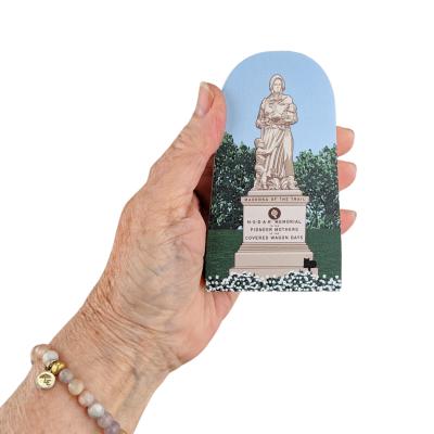 Wooden souvenir of Madonna of the Trail statue handcrafted by The Cat's Meow Village in the USA.