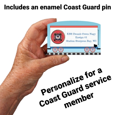 You can personalize this US Coast Guard service train car with names of family and friends. Handcrafted in 3/4" thick wood with enamel military pin attached by The Cat's Meow Village in the USA