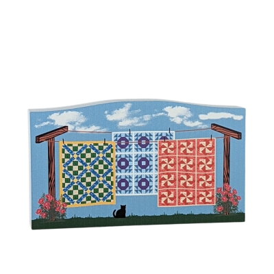 Clothesline of Quilts - Bible Edition handcrafted in 3/4" thick wood by The Cat's Meow Village in the USA.