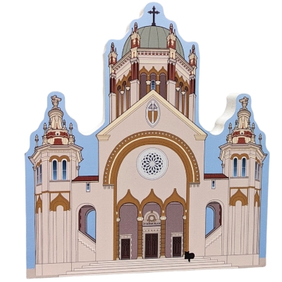 Memorial Presbyterian Chruch, 32 Sevilla Street, St. Augustine, Florida. Handcrafted in 3/4" thick wood to display in your home by The Cat's Meow Village in the USA.
