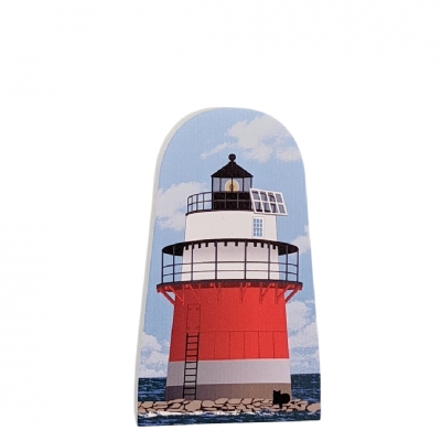 Wooden Replica of Bug Light in Duxbury Massachusetts. Handcrafted by Cats Meow Village in USA