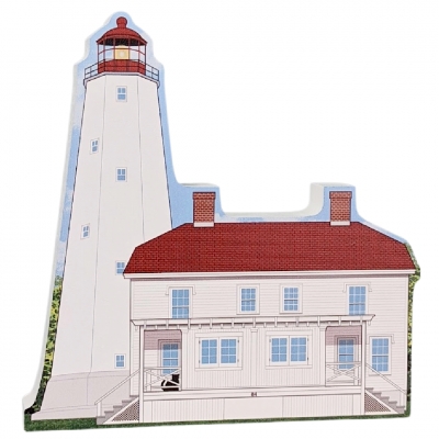 Wooden Replica of Sandy Hook Lighthouse Sandy Hook, New Jersey. Handcrafted by Cats Meow Village in USA.