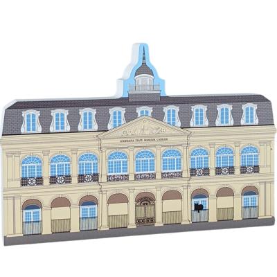 Wooden replica of the Cabildo in New Orleans. Handcrafted in 3/4" wood by The Cat's Meow Village.