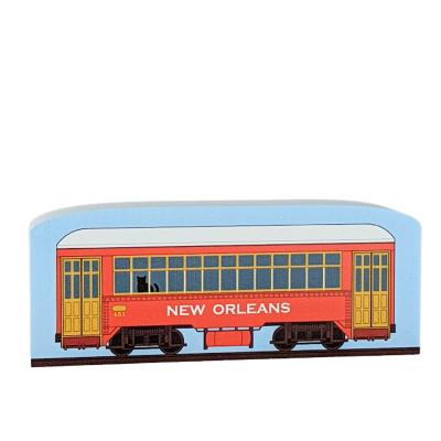 New Orleans street car in red. Handcrafted of 3/4" wood by The Cat's Meow Village in the USA.