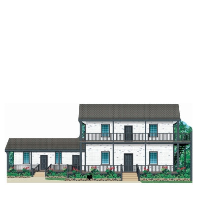 Wooden replica of the Baldwin Home Museum in Lahaina, Maui, Hawaii. handcrafted by The Cat's Meow Village in Ohio.