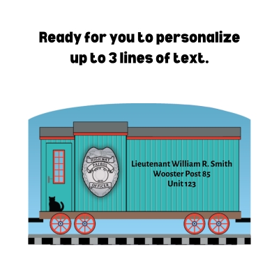 Personalize this Highway Patrol Train Car for your one-of-a-kind gift. Handcrafted in 3/4" thick wood in Wooster, Ohio.