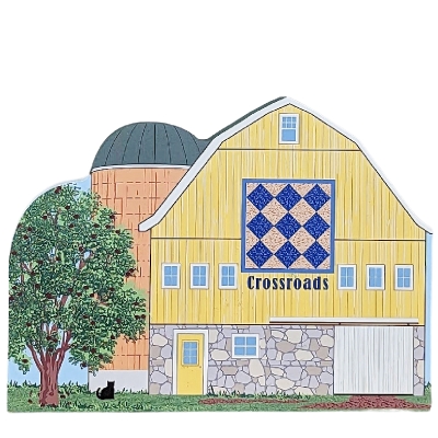 Crossroads quilt barn collectible handcrafted in 3/4" thick wood by The Cat's Meow Village in Wooster, Ohio.
