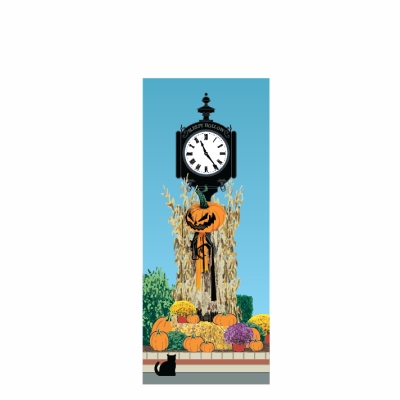 Wooden Cat's Meow keepsake of the Town Clock in Sleepy Hollow, New York. Includes "Jack" the scarecrow. Handcrafted in 3/4" thick wood by The Cat's Meow Village in Wooster, Ohio.