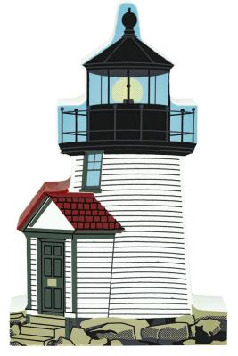Wooden shelf sitter décor of the Brant Point Lighthouse handcrafted in the U.S. by The Cat’s Meow Village.