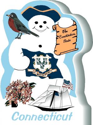 Connecticut State Snowman handcrafted by The Cat's Meow Village and made in the USA.