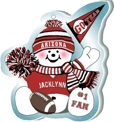 Show your team spirit with this Arizona football snowman ornament. Add your name as the #1 Fan. Handcrafted in the USA!