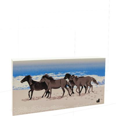 Wild Horses On The Beach on the Outer Banks, Corolla, North Carolina. Handcrafted in 3/4" thick wood by The Cat's Meow Village in the USA.