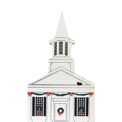 Vintage Gates Mills Church from Ohio Western Reserve Christmas Series handcrafted from 3/4" thick wood by The Cat's Meow Village in the USA