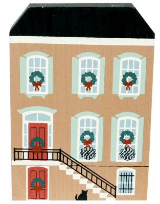 Vintage J. J. Dale Row House from Savannah Christmas Series handcrafted from 3/4" thick wood by The Cat's Meow Village in the USA