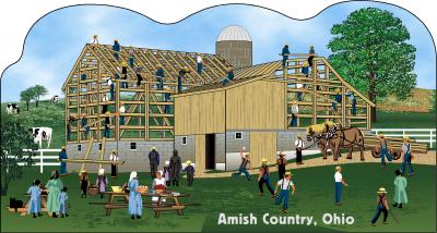 Cat's Meow Amish Barn Raising Scene Ohio, Amish Life Collection