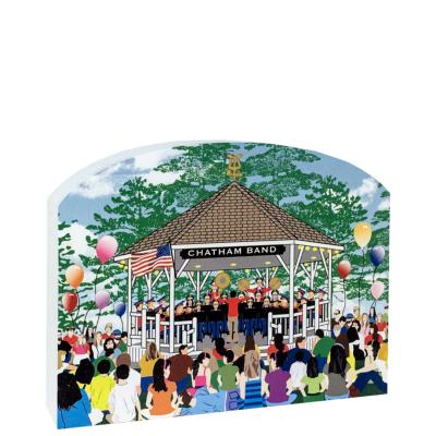 Replica of the Chatham Band Stand during a Friday night concert. Handcrafted in 3/4" thick wood by The Cat's Meow Village in the USA.