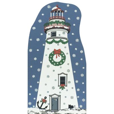 Vintage Marblehead Lighthouse from Lighthouse Christmas Series handcrafted from 3/4" thick wood by The Cat's Meow Village in the USA